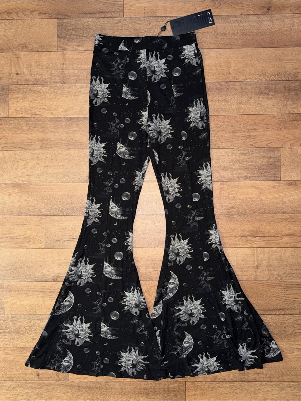 Killstar Size Small Black Celestial Pattern Azurement Flare Pants NWT Fairy Goth